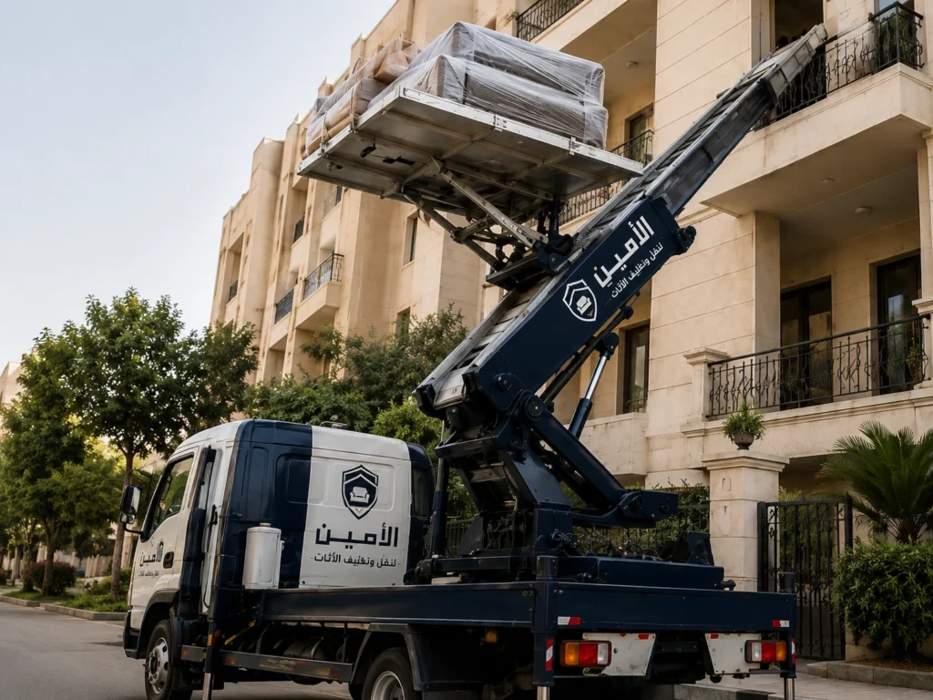 خدمة ونش رفع أثاث للأدوار العالية والمداخل الضيقة من الأمين